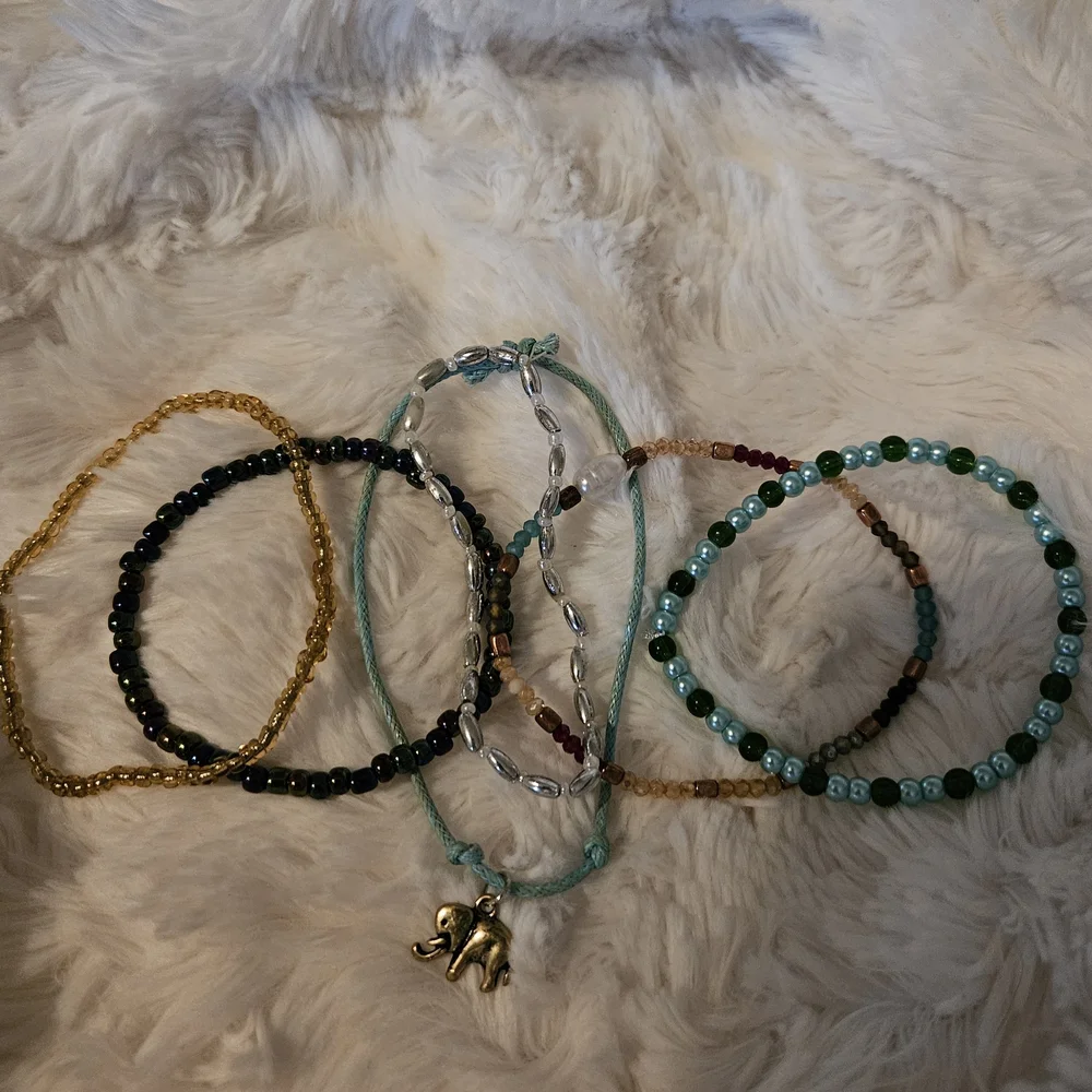 Elephant Charm Beaded Bracelet Set